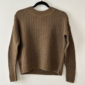 Prologue Olive Green Linen Cotton Crewneck Sweater